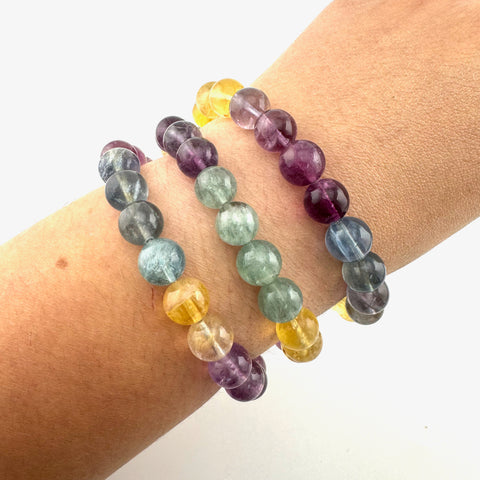 9-10mm Candy Fluorite Bracelet, Rainbow Colorful Fluorite Bracelet, Healing Fluorite Bracelet, A-12