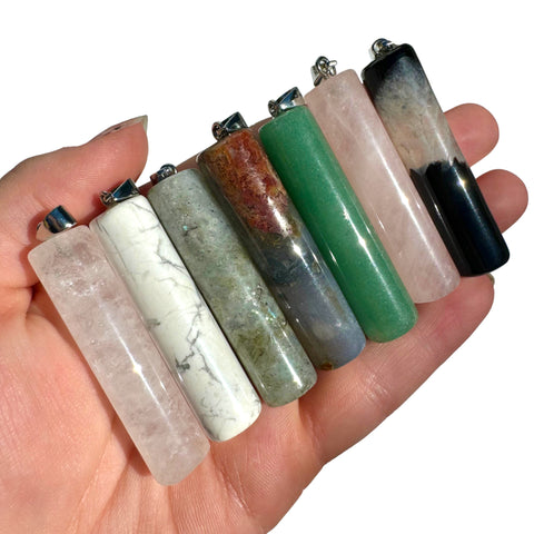 Gemstone Cylinder Pendant, Crystal Cylinder Pendant, Long Gemstone Pendant