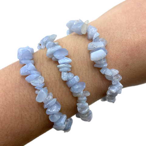 Blue Lace Agate Gemstone Bracelet, Blue Lace Bracelet, Blue Lace Agate Chip Bracelet