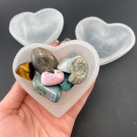 Mini Heart Bowl, Selenite Heart Bowl, Selenite Heart, Selenite Polished Bowl