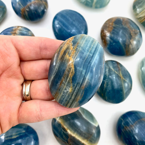 Blue Onyx Palm Stone, Aka Lemurian Aquatine Calcite, Polished Blue Onyx Palm Stone, Healing Blue Onyx