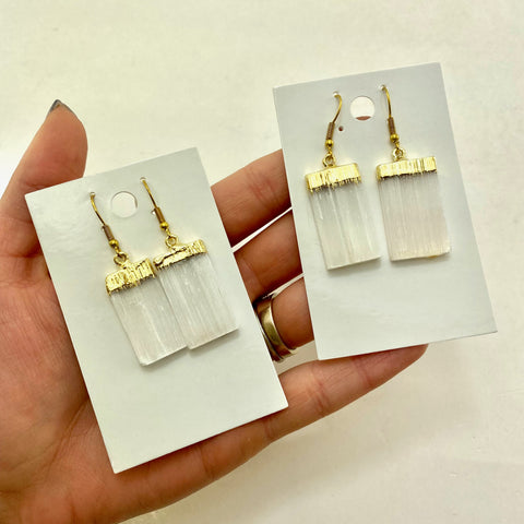 Selenite Earring Set, Gold Capped Selenite Earrings, Raw Earring Set, J-06