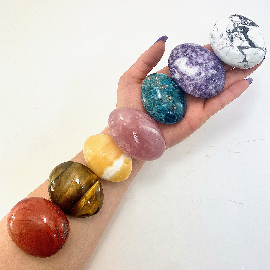 7pc Palm Stone Set, 7pc Chakra Palm Stone Set, Healing Palm Stone