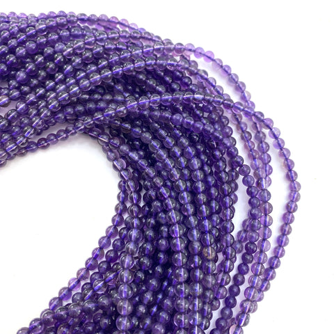 4mm Round Amethyst Bead, Amethyst Bead, Amethyst Bead Strand, 16” Amethyst Bead Strand