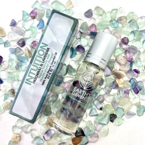 Fluorite Roll On Oil, Patchouli and Lavender Oil, INTUITION Roll On Oil, Fluorite Charged