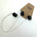 Obsidian Necklace and Earring Set, Obsidian Pendant, Obsidian Earrings, 18" Chain
