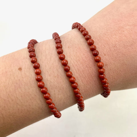 Dainty Red Jasper Bracelet, Round Bead Red Jasper Bracelet, 3-4mm Red Jasper Bracelet, GA-08