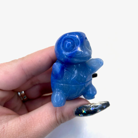 Blue Aventurine Squirtle Carving, Gemstone Squirtle Carving, Crystal Squirtle Carving