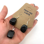 Obsidian Necklace and Earring Set, Obsidian Pendant, Obsidian Earrings, 18" Chain