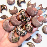 Rhodonite Moon Carving, Rhodonite Gemstone Moon, Rhodonite Moon, Flat Rhodonite Moon Carving, B-31