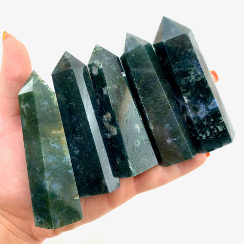 Green Moss Agate Point, Polished Green Moss Point, Green Moss Tower, Green Moss Agate