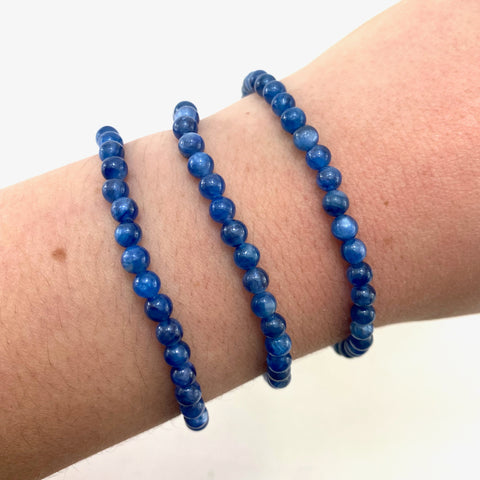 Dainty Blue Kyanite Bracelet, Round Bead Kyanite Bracelet, 3-4mm Kyanite Bracelet, GA-11