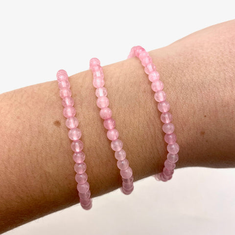 Dainty Rose Quartz Bracelet, Round Bead Rose Quartz Bracelet, 3-4mm Rose Quartz Bracelet