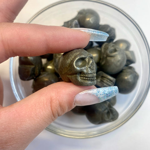 Mini Pyrite Skull, Pyrite Gemstone Skull, Pyrite Skull Carving, Small Pyrite Skull, B-16