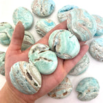 Blue Aragonite Palm Stone, Natural Blue Aragonite Palm, Polished Aragonite Palm, Healing Blue Aragonite