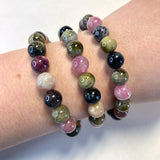 Rainbow Tourmaline Round Bracelet, 9-10mm Rainbow Tourmaline Bracelet, Quality Rainbow Tourmaline Bracelet, A-14