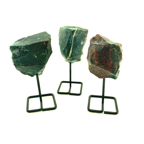 Bloodstone Stand, Rough Bloodstone on a stand, Bloodstone Specimen, Bloodstone on Metal Base