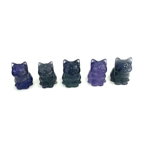 Fluorite Chubby Cat, Fluorite Cat Carving, Fluorite Gemstone Cat Carving, Chubby Kitty Carving, Fluorite Kitty Carving, B-36