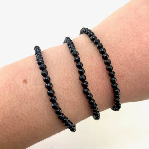 Dainty Black Tourmaline Bracelet, Round Bead Black Tourmaline Bracelet, 3-4mm Black Tourmaline Bracelet, GA-07