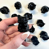 Obsidian Chubby Cat, Obsidian Cat Carving, Obsidian Gemstone Cat Carving, Chubby Kitty Carving, Obsidian Kitty Carving, B-34