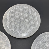 Flower of Life Selenite Plate, Engraved Selenite Circle, Flower of Life Selenite Plate