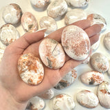 Small Orange Scolecite Palm, Polished Peach Scolecite Palm Stone, Smooth Orange Scolecite Palm Stone, P-139