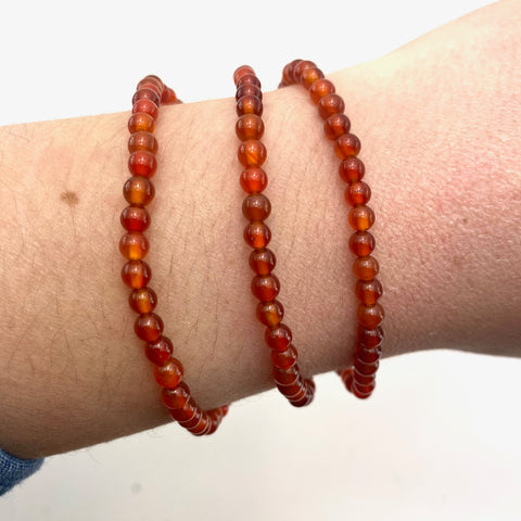 Dainty Carnelian Bracelet, Round Bead Carnelian Bracelet, 3-4mm Carnelian Bracelet