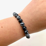 8mm Snowflake Obsidian Bracelet, Round Snowflake Obsidian Bracelet, Snowflake Obsidian Gemstone Bracelet, GC-51