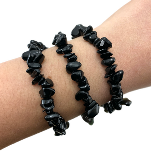 Obsidian Gemstone Bracelet, Obsidian Bracelet, Obsidian Chip Bracelet