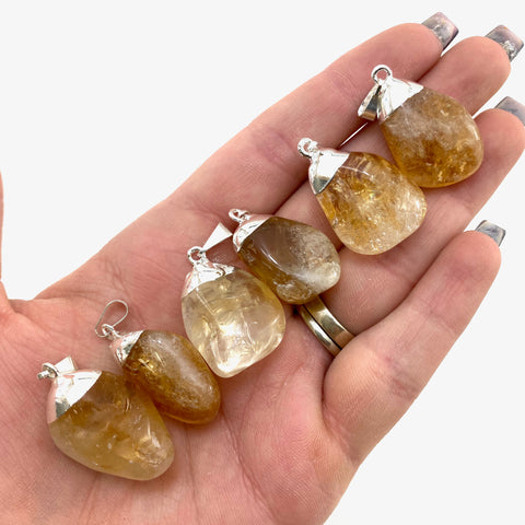 Tumbled Citrine Pendant, Silver Capped Citrine Pendant, Polished Citrine Pendant, J-73