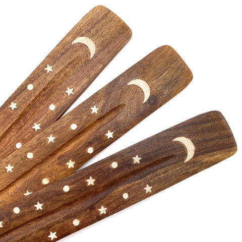 Moon Incense Stick Holder, Wooden Ash Catcher, White Moon, Wooden Incense Holder