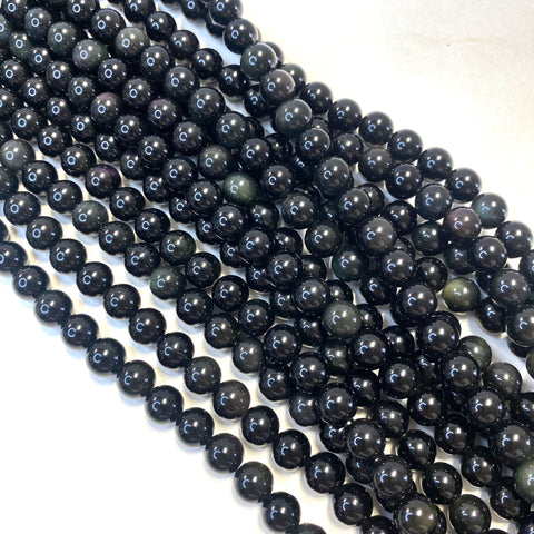 8mm Round Obsidian Bead, Obsidian Bead, Obsidian Bead Strand, 16” Obsidian Bead Strand