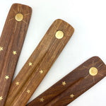 Sun Incense Stick Holder, Wooden Ash Catcher, Sun Inlay, Wooden Incense Holder