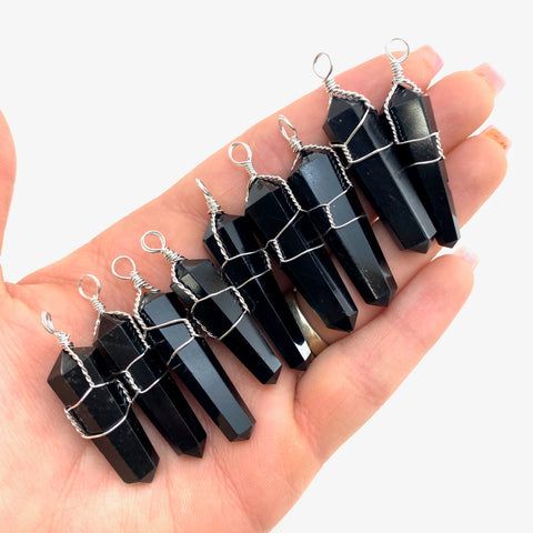 Wire Wrapped Obsidian Pendant, Obsidian Pendant, Obsidian Point Pendant, J-38