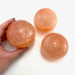 Orange Selenite Sphere, 8cm Selenite Sphere, Peach Selenite Sphere