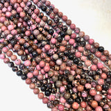 8mm Round Rhodonite Bead, Rhodonite Bead, Rhodonite Bead Strand, 16” Rhodonite Bead Strand