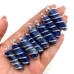 Sodalite Spiral Pendant, Coil Wrapped Sodalite Pendant, Silver Wrapped Sodalite Pendant, Simple Sodalite Pendant, J-48