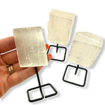 Selenite Stand, Rough Selenite on a stand, Selenite Specimen, Selenite on Metal Base
