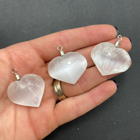 Selenite Heart Pendant, Heart Pendant, Heart Necklace, Dainty Selenite Pendant, Selenite Pendant